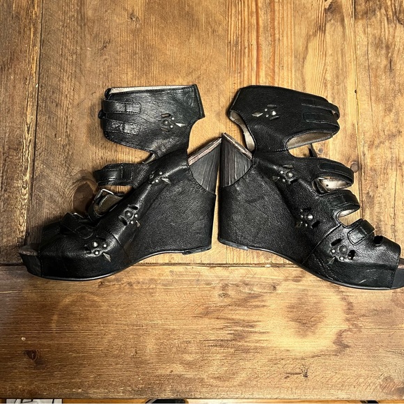 Sam Edelman Kinley Black Leather Stud Wedge Sandal Boots - Picture 3 of 6